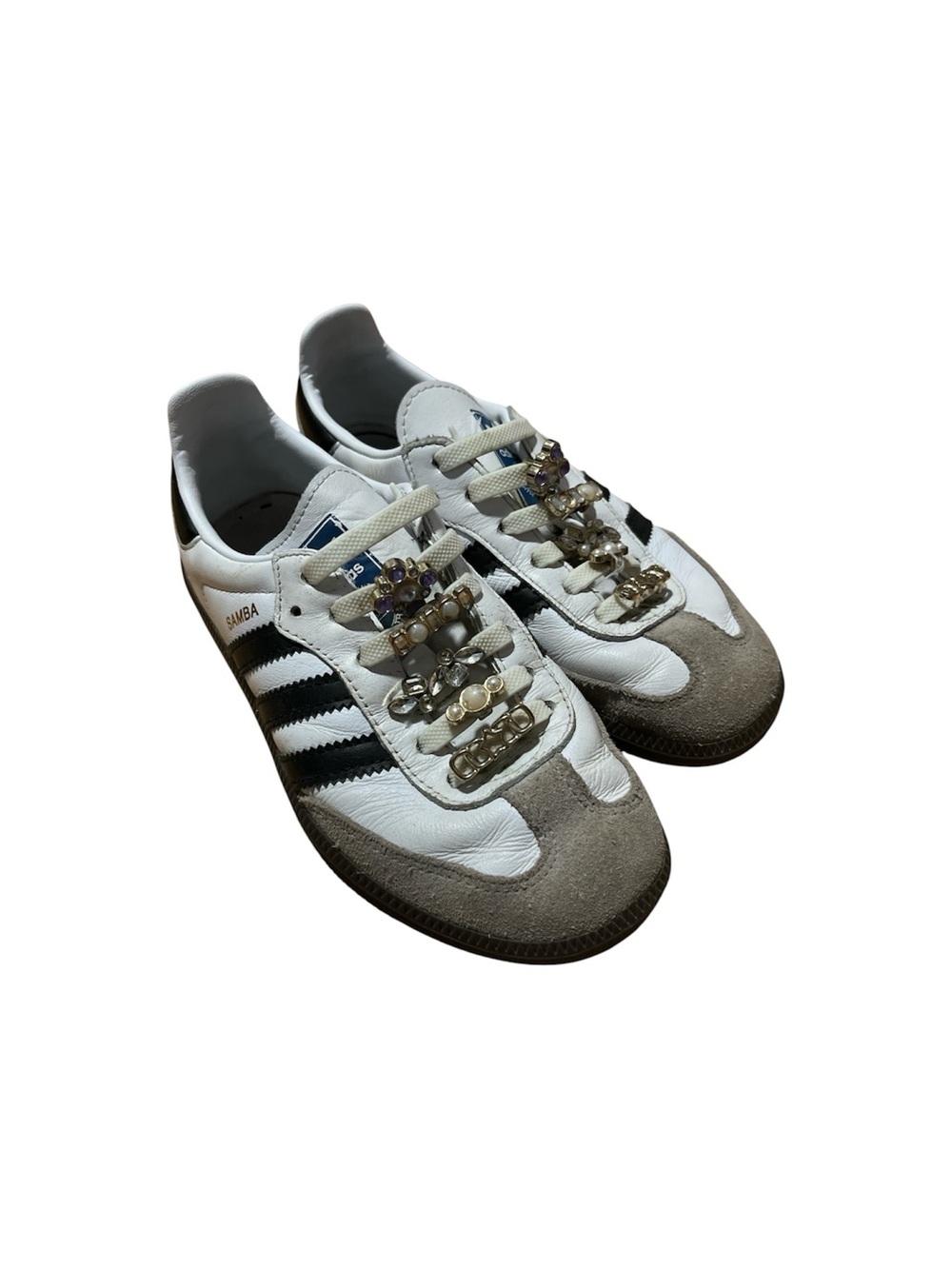 adidas White & Black sambas with charms Sneakers Sz 13.5 kids
